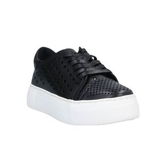 Black Leather Lace Up White Platform Sneakers By Cult NEW